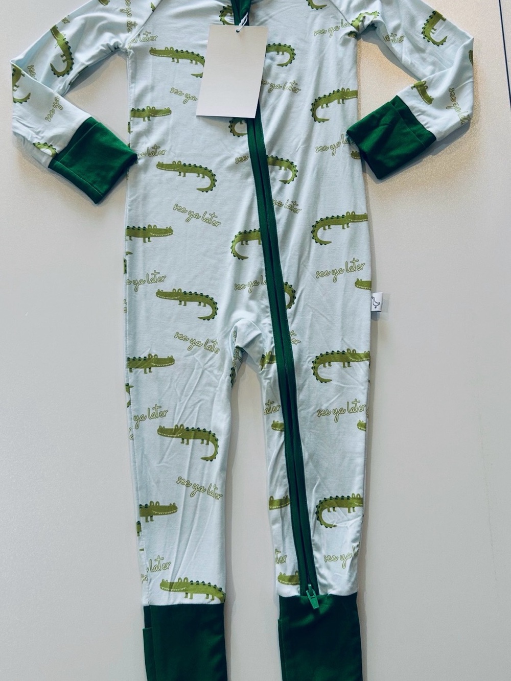 Kids Alligator Print Bamboo  Convertible zippy - Green Accent